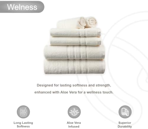 6 Piece Bath Towel Set, 100% Cotton 550 GSM Towel Set: Ivory