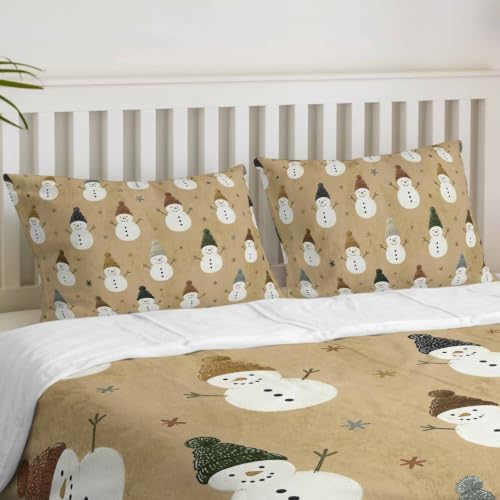 Duvet Cover Cal King Size, Snowman Christmas 3-Piece Bedding