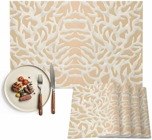 Placemats Set of 6, Beige Geometric Cotton Linen Place Mats, Modern