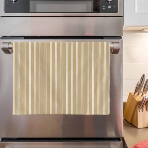 Brown Beige Striped Kitchen Towels Set of 3, Ultra Absorbent Dish