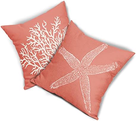 Coastal Coral Pillow Covers 20x20 Inch Set of 2 Starfish Pillowscase