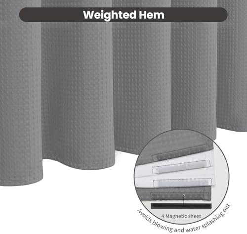 Inhousolu No Hook Shower Curtain with Removable Snap-in Liner, Waffle