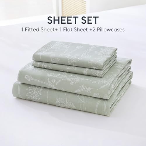 100% Natural Cotton Percale Sheets Set,Queen Size 4 PC