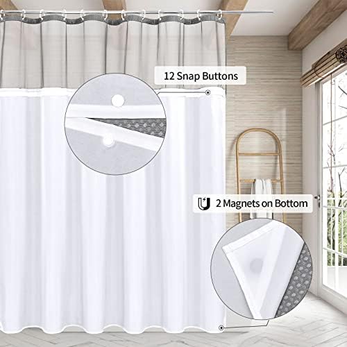 Luxury Textured Fabric Shower Curtainwith Snap-in Liner Light