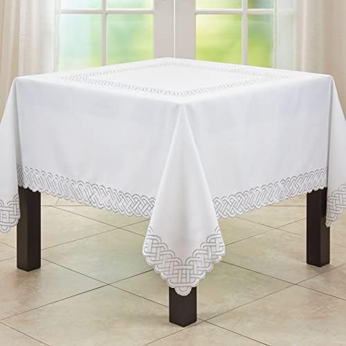 Saro Lifestyle Braid Embroidered Tablecloth, 70", Silver