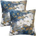 Blue Flower Throw Pillow Covers 20x20 inch Set of 2 Abstract Gold Leaf