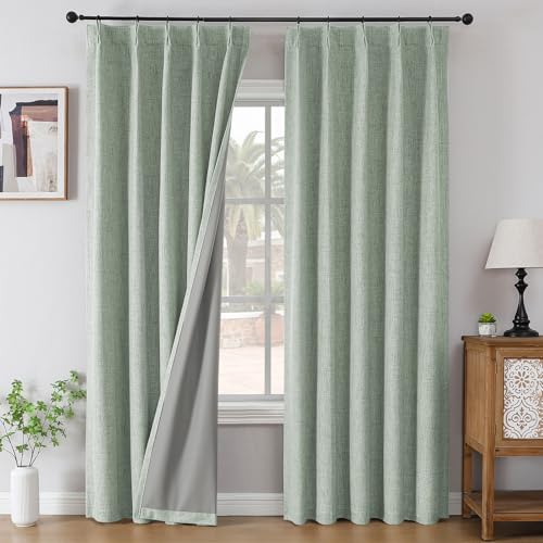 Joydeco Sage Green Pinch Pleated Linen Curtains 72 Inch Long, 100%