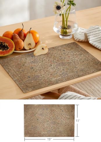 Beige Retro Boho Table Mats Set of 6 with Table Runner 90 Inches