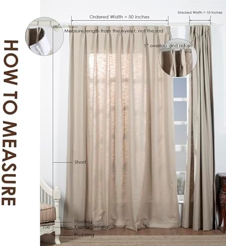 TWOPAGES Medium Gray Pinch Pleated Curtain 108 Inch Length Linen Blend