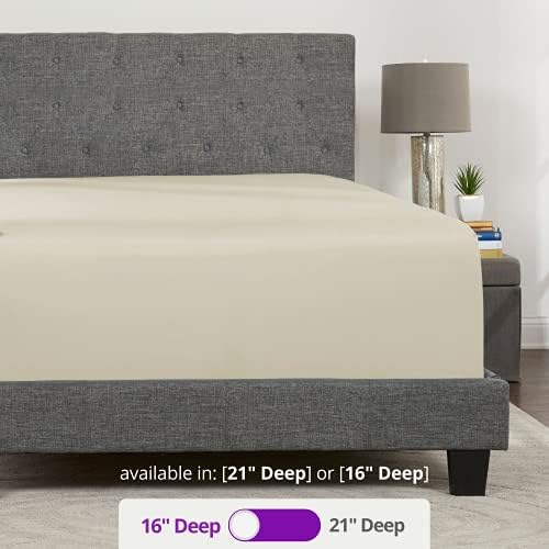 Real 16 Inch Deep Pocket Queen Size Soft Cream Beige Fitted Bed Sheets