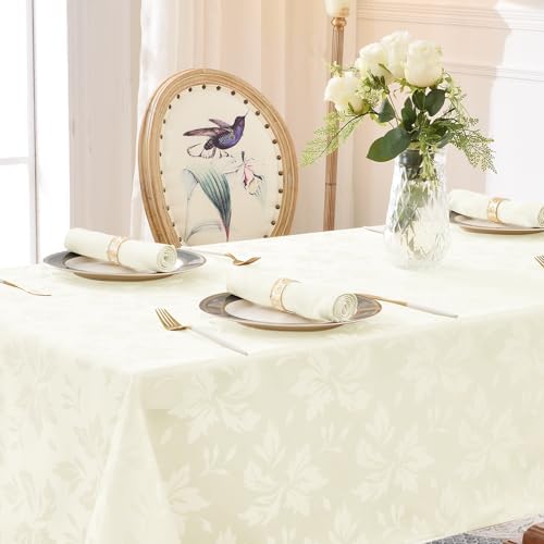 Romanstile Jacquard Rectangle Tablecloth 52 x 70 Inch, Ivory