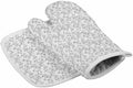 Quilted Cotton Terry Cloth Oven Mitt, Pot Holder Gray Floral Vine
