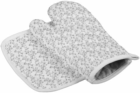 Quilted Cotton Terry Cloth Oven Mitt, Pot Holder Gray Floral Vine