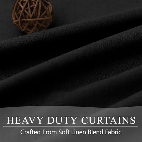 Black Linen Blackout Curtains 120 Inches Long 2 Panels Burg for Living