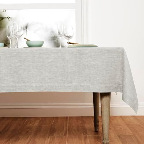 Solino Home 100% Pure Linen Tablecloth Oyster Grey Rectangular, 60 x