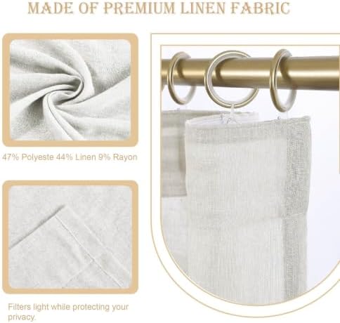 2 Panels Semi Sheer Linen Back Tab Curtains for Living Room, 40"W x