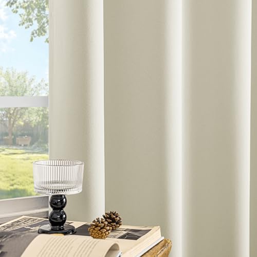 Beauoop Cream 100% Blackout Curtains for Bedroom Living Room 52x84 2
