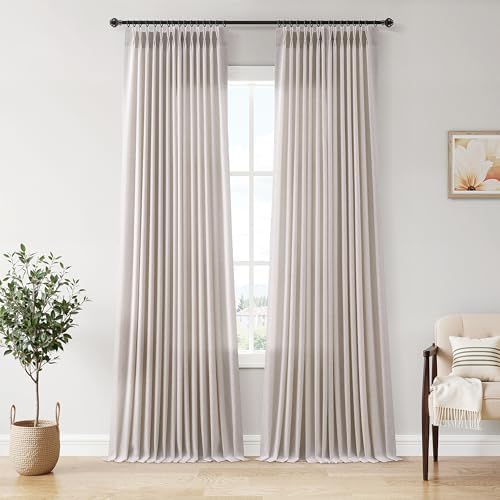 Joywell Extra Long Linen Pinch Pleated Curtains 120 Inches Light Beige