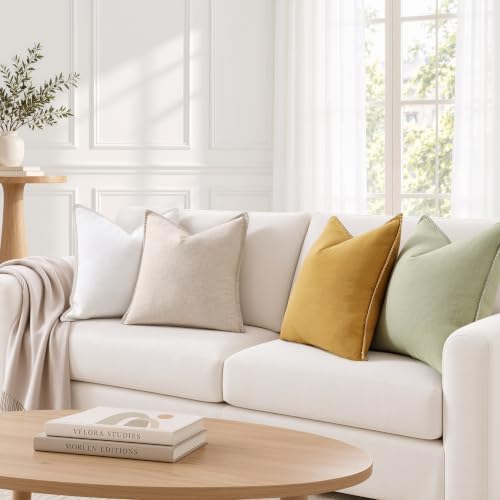 decorUhome Linen Neutral Sage Green Throw Pillow Covers 20X20 Set of 2