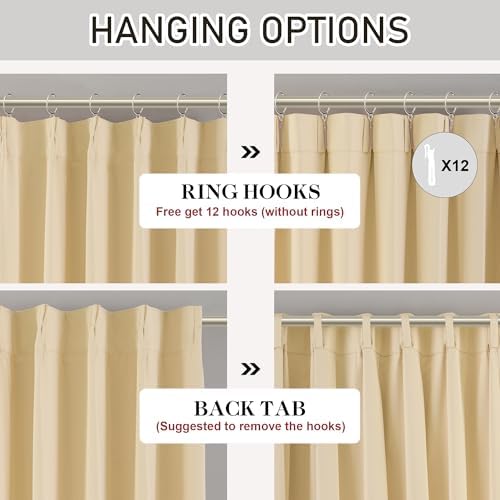 DONREN Beige Pinch Pleated Blackout Curtains with Hooks - 108 inch