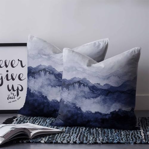 24x24 Pillow Covers Set of 2, Navy Blue Ombre Mountain Square Throw