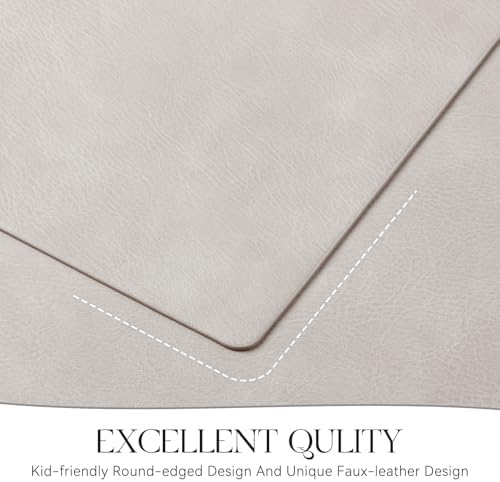 MOSAYT Vinyl Faux Leather Placemats, Set of 6, Light Grey
