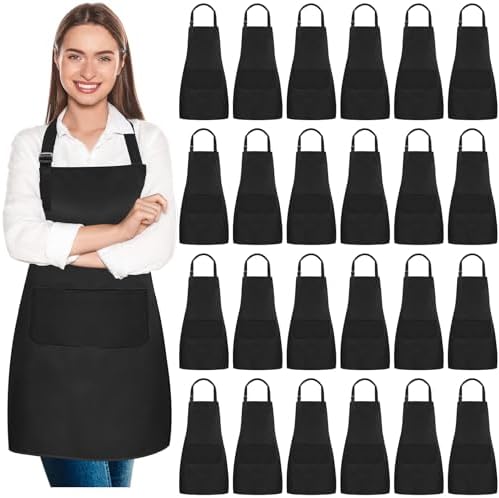 24Pcs Bib Apron with 2 Pockets,Adjustable Bib Aprons,Water Oil