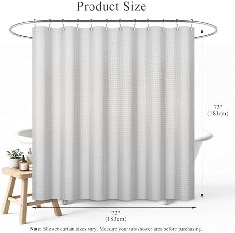 Gray 72 x 72 Inches Shower Curtain, Hotel Luxury Waffle Fabric