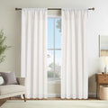LUSTROWIN White Natural Linen Curtains 120 Inches Long for Living Room