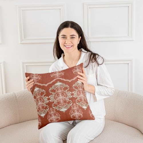 jejeloiu Jacquard Damask Throw Pillow Covers Set of 4 Terracotta