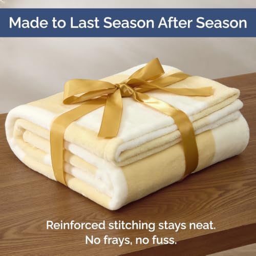 Beige Checkered Blanket Cal King Size - Flannel Fleece Cal King