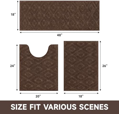 Bsmathom 3 Piece Bathroom Rug Sets, Non Slip Microfiber Bath Mat