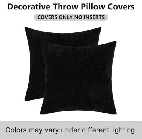 decorUhome Soft Chenille Black Throw Pillow Covers 18X18 Set of 2