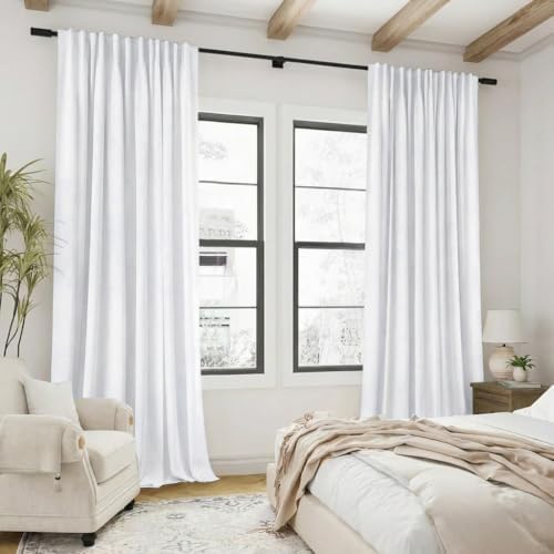 Greyish White Blackout Curtains 72 Inch Long for Living Room,Linen