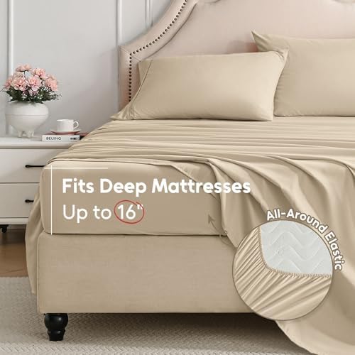 Full Size Bed Sheets Set, 4 Pieces Hotel Luxury Soft Microfiber Bed