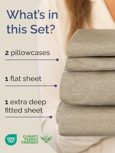 Extra Deep King Sheet Set - 4 Piece Breathable & Cooling - Heathered