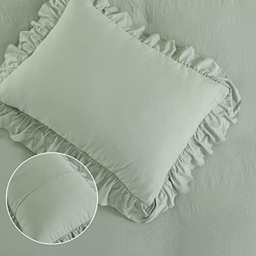 CAROMIO Ruffle Duvet Cover Queen Size, 3PCS Soft Washed Microfiber