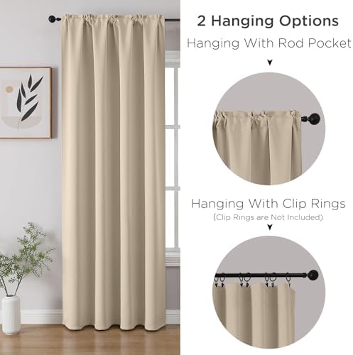 CUCRAF Light Beige Blackout Curtains 108 inch Length 2 Panels Set, Rod