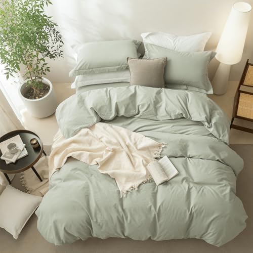 BDEAR 3Pcs Sage Green Duvet Cover Set California King Size 104" W x