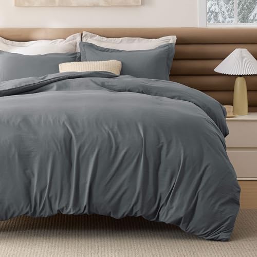 Bedsure Dark Gray Comforter Cover Queen Size 4 Pieces Prewashed