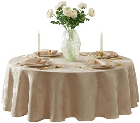 Newbridge Barcelona Damask 70 Inch Round Tablecloth, Golden Beige