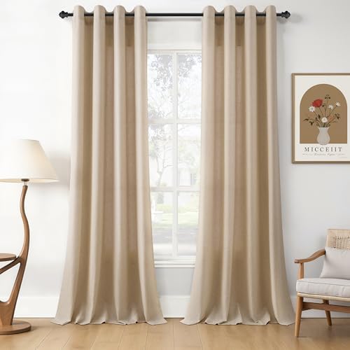 Nanspring Linen Curtains 96 Inches for Living Room Grommet Taupe