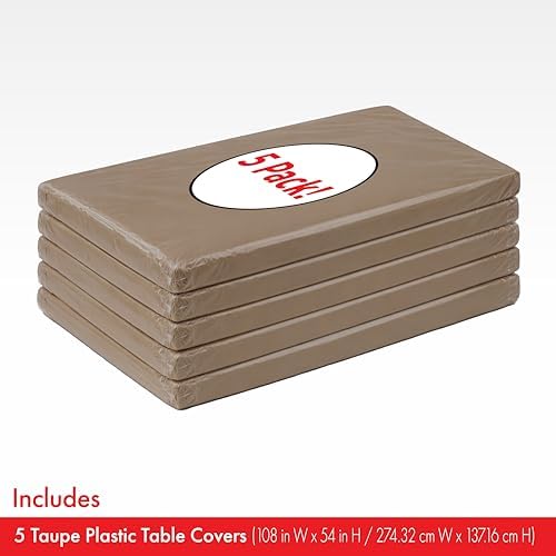 Party City Plastic Tablecover, Taupe 5 Pack, 108" x 54"