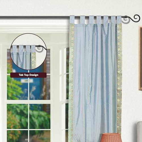 Gray Tab Top Sheer Sari Curtain / Drape / Panel - 43W x 96L - Pair