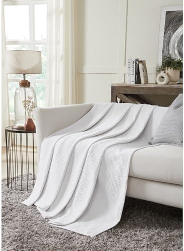 Better Trends 100% Cotton Waffle Weave Throw Blanket for Couch, Bed