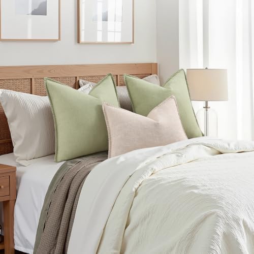 decorUhome Linen Neutral Sage Green Throw Pillow Covers 20X20 Set of 2