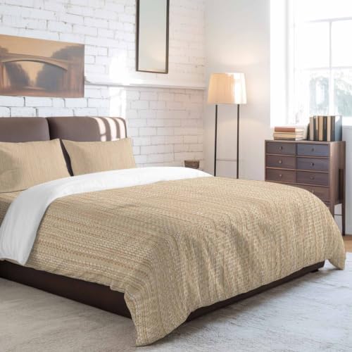 Light Khaki Linen Texture Queen Duvet Cover Set - 4 Pcs Comforter