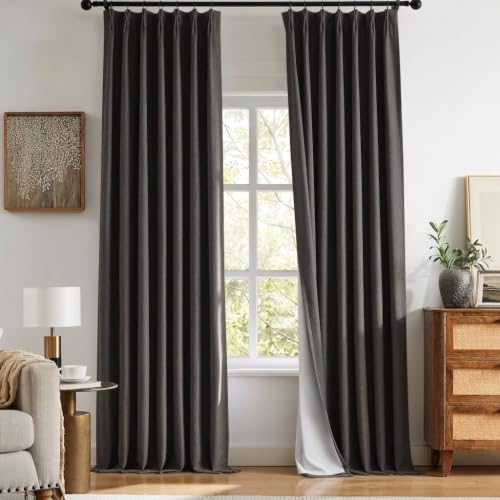 Lirien Linen Pinch Pleat 120 Inch Long Black Out Curtains 2 Panels