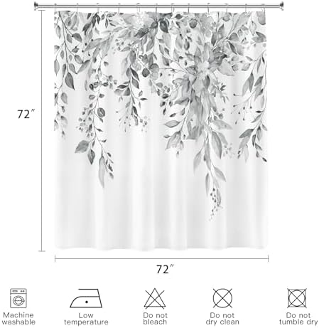 Grey Eucalyptus Fabric Shower Curtain for Bathroom, 72x72