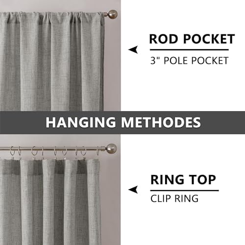 Tollpiz Linen Curtains Living Room Rod Pocket Semi Sheer Curtain